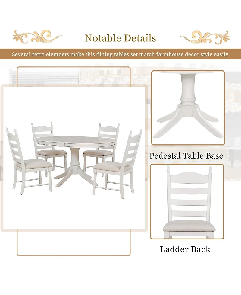 Simplie Fun 5-Piece Retro Functional Dining Table Set Wood Round Extendable Dining Table And 4