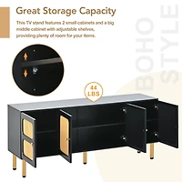 Streamdale Boho Tv Stand, Woven Console, Country Style Sideboard