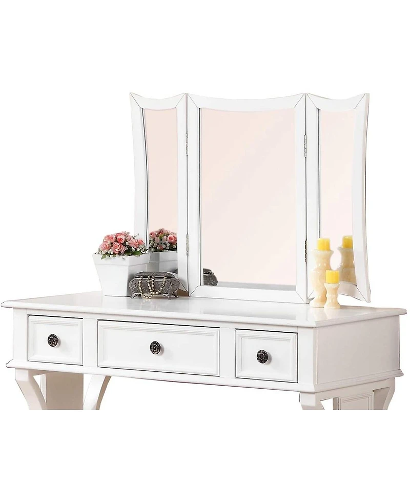Simplie Fun White Mdf Vanity Set with Foldable Mirror & Stool