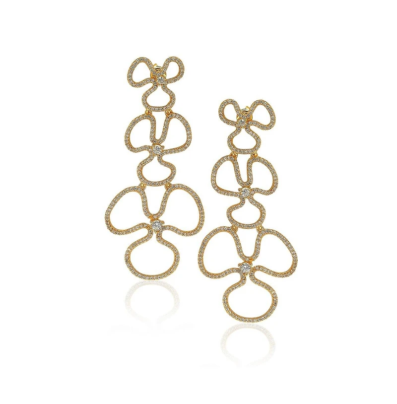 Suzy Levian Sterling Silver Cubic Zirconia Flower Drop Dangle Earrings