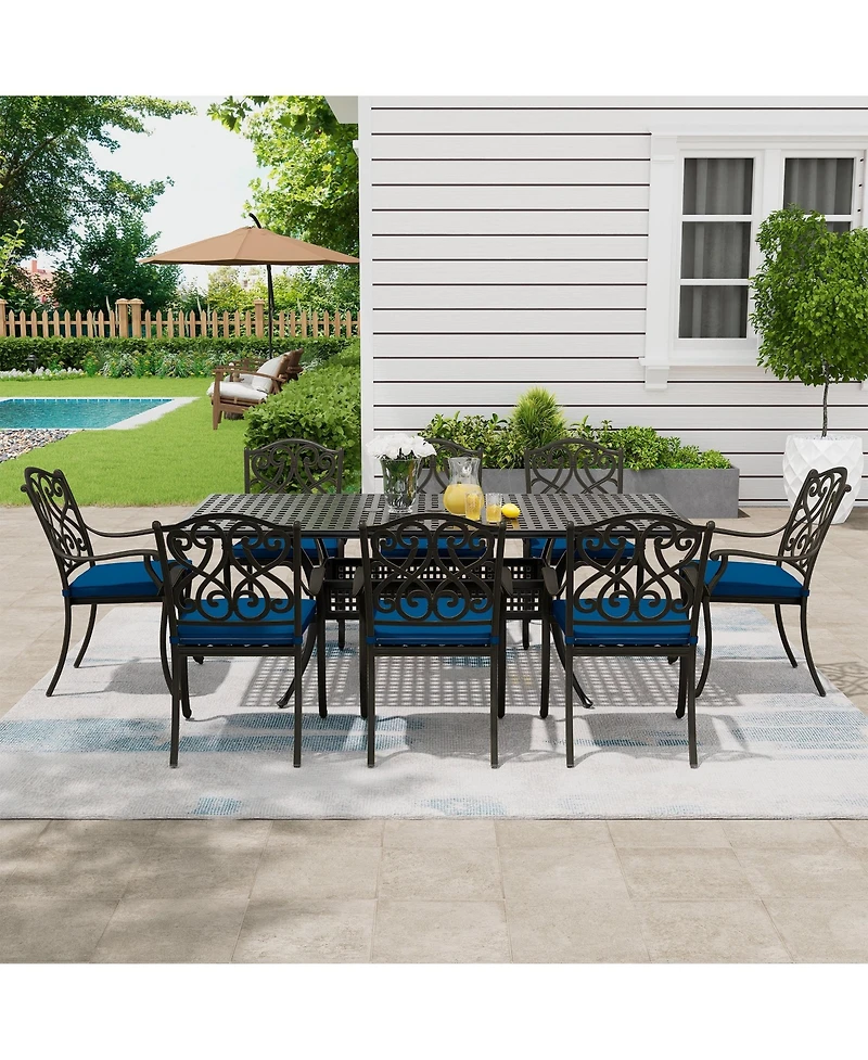 Mondawe 9 Pieces All-Weather Rectangular Outdoor Dining Set with Cushions