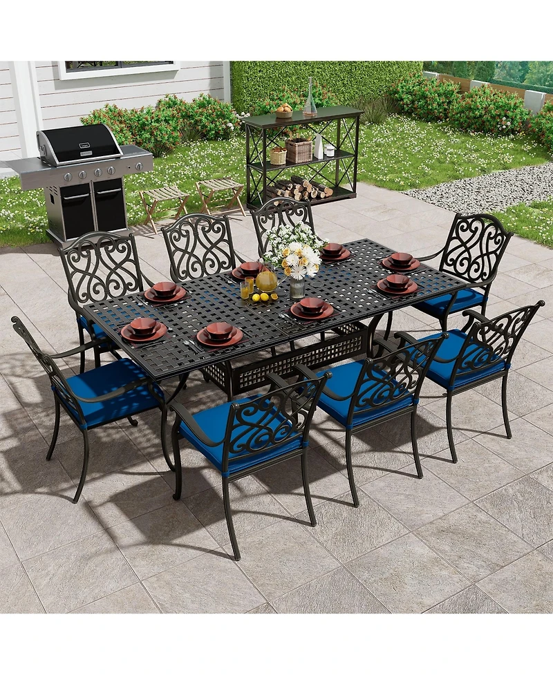 Mondawe 9 Pieces All-Weather Rectangular Outdoor Dining Set with Cushions