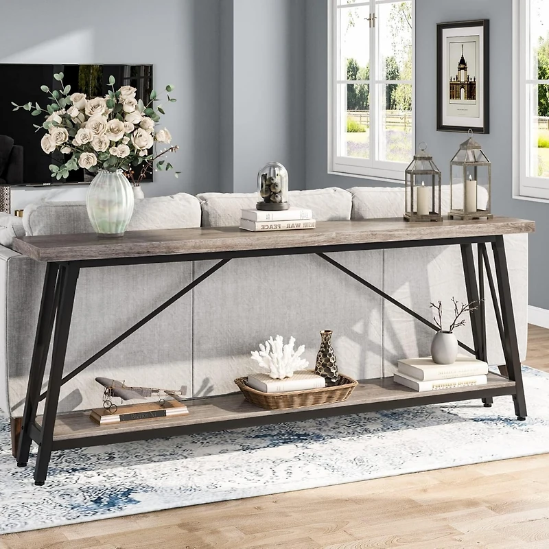 Tribesigns 70.86 Inches Extra Long Sofa Table Behind Couch, Industrial Entry Console Table for Hallway, Entryway & Living Room, Light Grey Brown