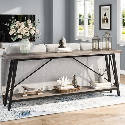 Tribesigns 70.86 Inches Extra Long Sofa Table Behind Couch, Industrial Entry Console Table for Hallway, Entryway & Living Room, Light Grey Brown