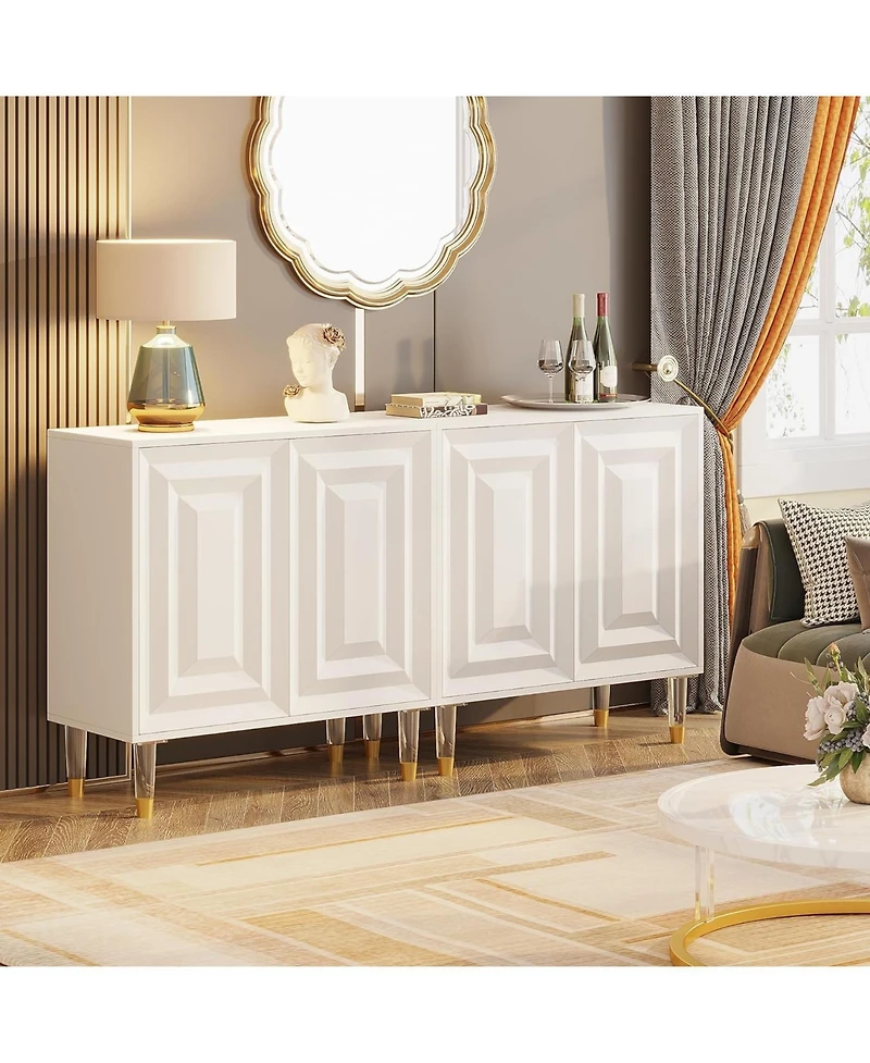 Tribesigns Sideboard Buffet Cabinet, 63 Inch Modern Kitchen Accent Cabinet with 4 Doors and Storage Shelves, White Credenzas Console Bar Cabinet for L