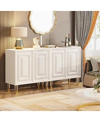 Tribesigns Sideboard Buffet Cabinet, 63 Inch Modern Kitchen Accent Cabinet with 4 Doors and Storage Shelves, White Credenzas Console Bar Cabinet for L