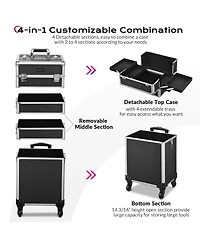 Byootique Black 4in1 Rolling Makeup Train Case Makeup Artist Cosmetic Organizer