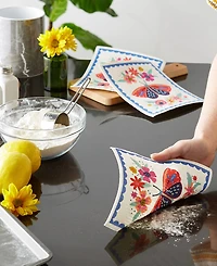 Design Imports Swedish Dishcloths for Kitchen Cleaning, Machine Washable Dishwasher Safe, 7.75 x 6.75", Butterfly Folk, 3 Piece