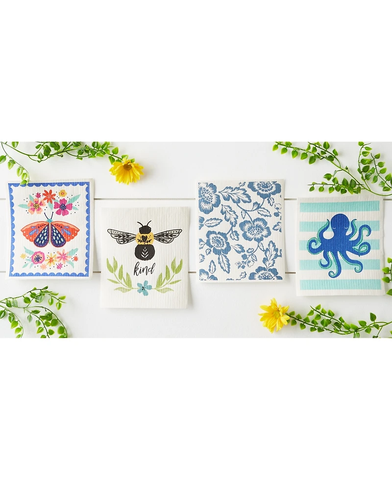 Design Imports Swedish Dishcloths for Kitchen Cleaning, Machine Washable Dishwasher Safe, 7.75 x 6.75", Octopus, 3 Piece