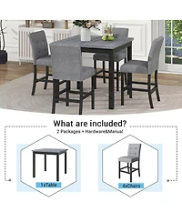 Simplie Fun 5-Piece Counter Height Dining Set Wood Square Dining Room Table And Chairs Stools with Footrest