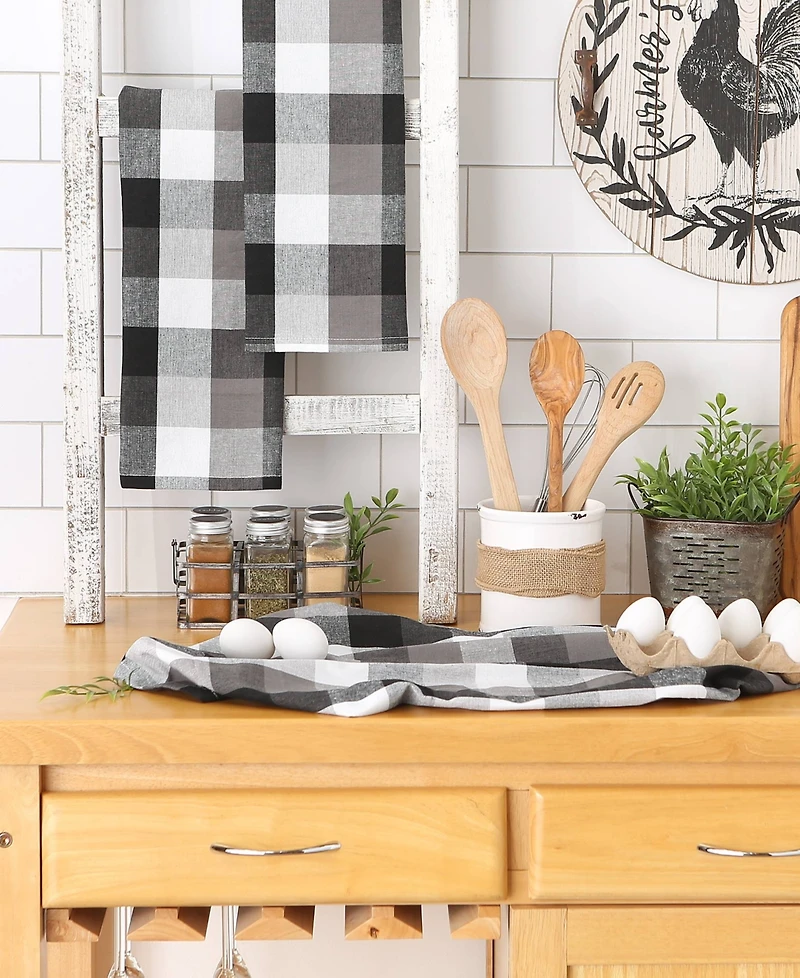 Design Imports Tri-Color Check Collection Kitchen, Dishtowel Set, Black, 3 Piece
