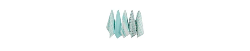 Design Imports Assorted Woven, Kitchen Dishtowel Set, 18x28", Aqua, 5 Piece