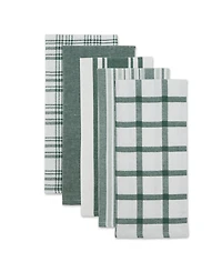 Design Imports Assorted Woven, Kitchen Dishtowel Set, 18x28", Dark Green, 5 Piece