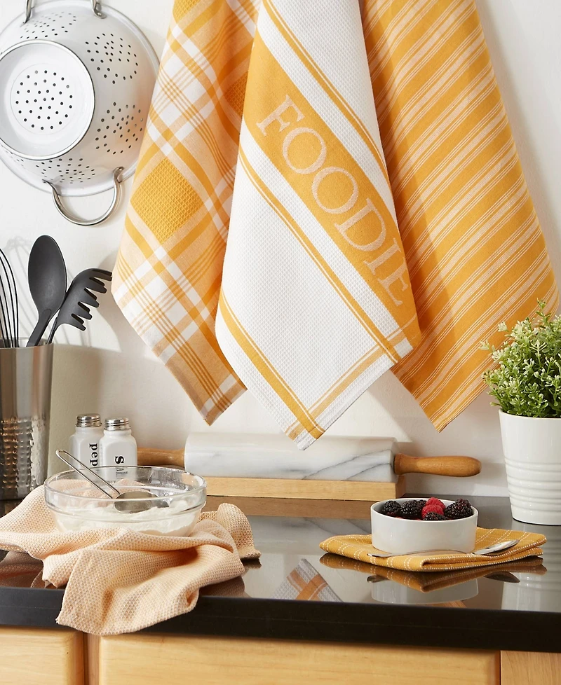Design Imports Everyday Collection Foodie Kitchen Set, Dishtowel Dishcloth, Honey Gold, 5 Piece