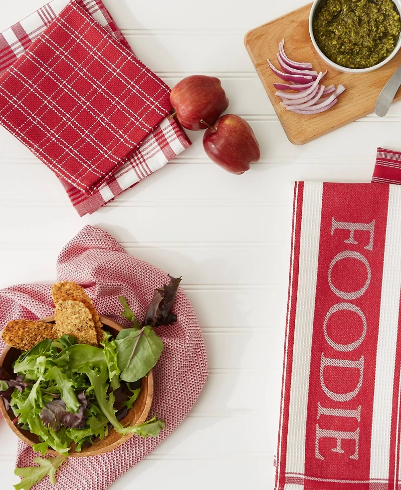 Design Imports Everyday Collection Foodie Kitchen Set, Dishtowel Dishcloth, Red, 5 Piece