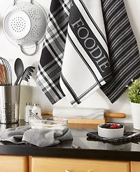 Design Imports Everyday Collection Foodie Kitchen Set, Dishtowel Dishcloth, Black, 5 Piece