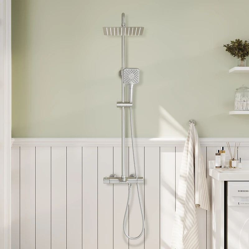 Casainc Thermostatic 9.8" Square Shower System with 3 Spray Modes Hand Shower
