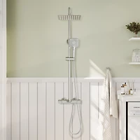 Casainc Thermostatic 9.8" Square Shower System with 3 Spray Modes Hand Shower