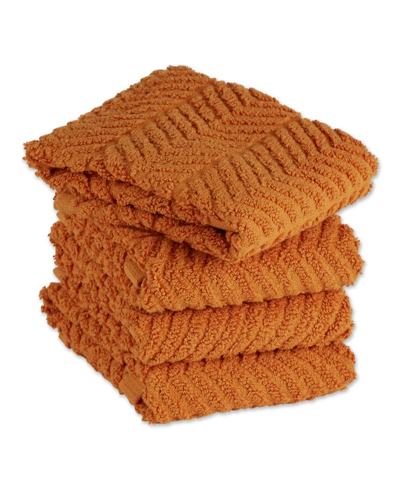 Design Imports Luxury Bar Mop Collection Chevron Dishtowel Set, 16x19", Pumpkin Spice, 4 Piece