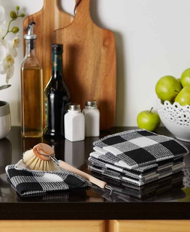 Design Imports Scrubber Dishcloths Collection Windowpane Dishrag Set, 12x12", Black Buffalo Check, 6 Piece