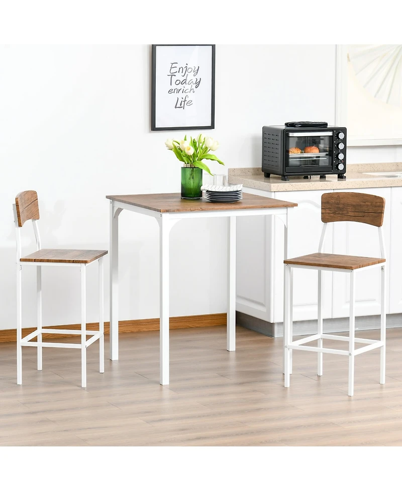 Homcom Triple Outdoor Kitchen Dine-In Buffet Top with Twin Comfort Chair Stools, White