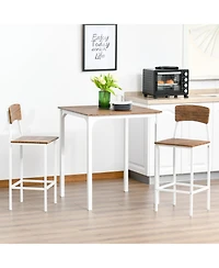 Homcom Triple Outdoor Kitchen Dine-In Buffet Top with Twin Comfort Chair Stools, White