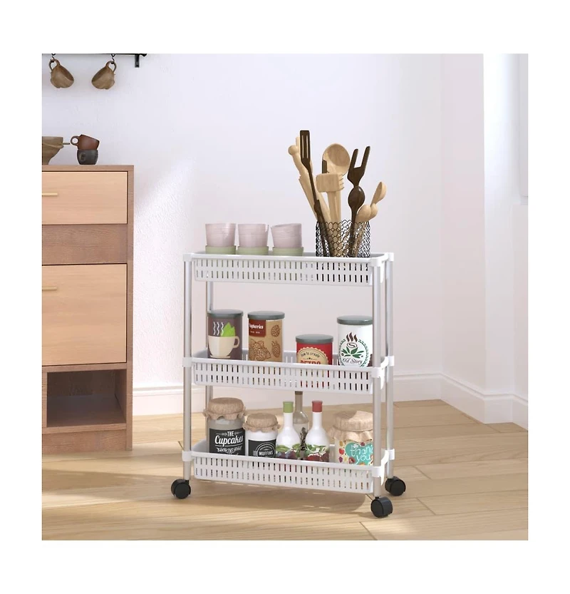 vidaXL 3-Tier Storage Trolley Silver and White Aluminum