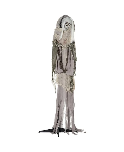 Outsunny 72" Outdoor Halloween Decorations Skeleton Witch, Life Size Animated Scare Prop
