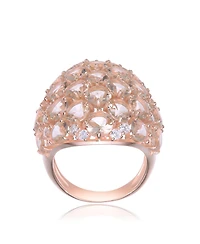 Sterling Silver 18K Rose Gold Plated Pink Cubic Zirconia Paved Ring