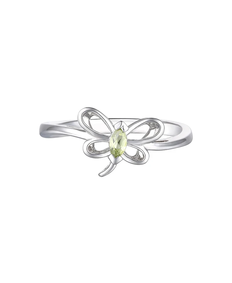 GiGiGirl Sterling Silver White Gold Plated with Light Green Tourmaline Cz Butterfly Ring for Kids/Teens