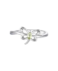 GiGiGirl Sterling Silver White Gold Plated with Light Green Tourmaline Cz Butterfly Ring for Kids/Teens