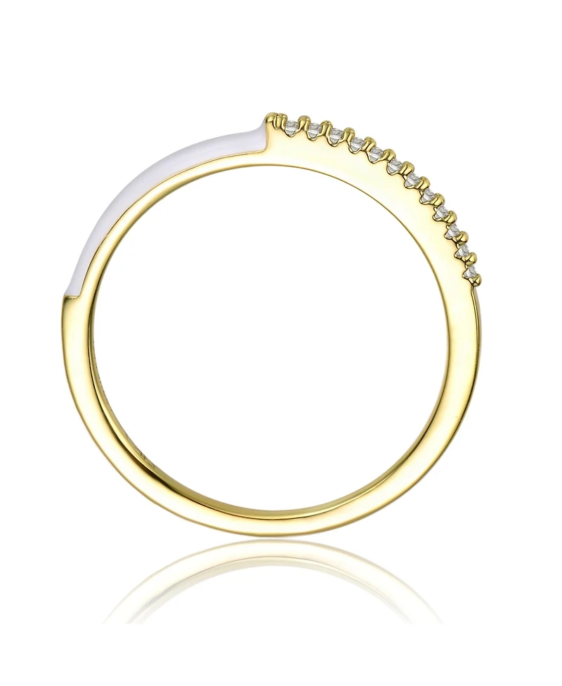 GiGiGirl Kids/Teens 14k Yellow Gold Plated with Cubic Zirconia White Enamel Half & Half Slim Stacking Ring
