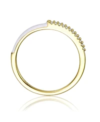 GiGiGirl Kids/Teens 14k Yellow Gold Plated with Cubic Zirconia White Enamel Half & Half Slim Stacking Ring