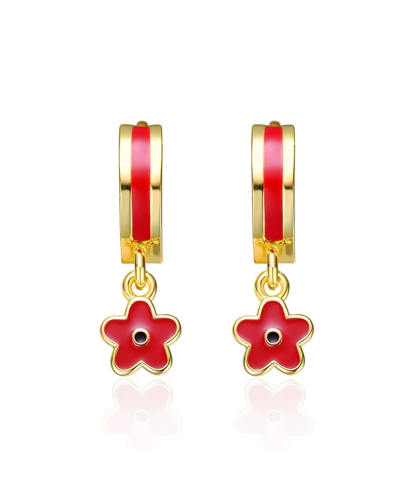 GiGiGirl 14k Yellow Gold Plated Red Enamel Dangle Flower Earrings for Toddler/Kids