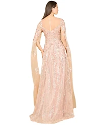 Lara Women's Long Bell Sleeve Boat-Neck Beaded Gown