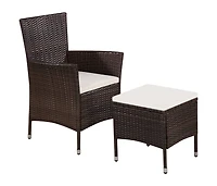 Patio Chair and Stool with Cushions Poly Rattan Brown