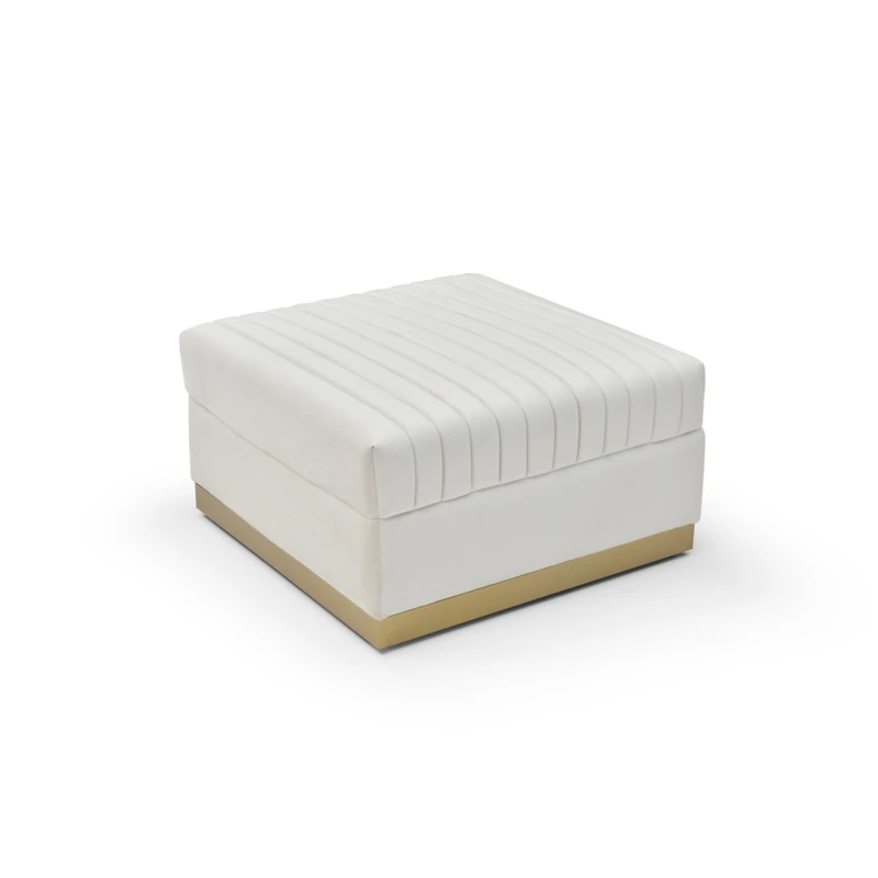 Streamdale Furniture Big Beige Velvet Ottoman with Vertical Tufting