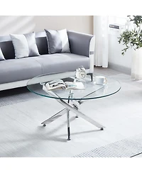 Simplie Fun Modern Round Tempered Glass Coffee Table With Chrome Legs