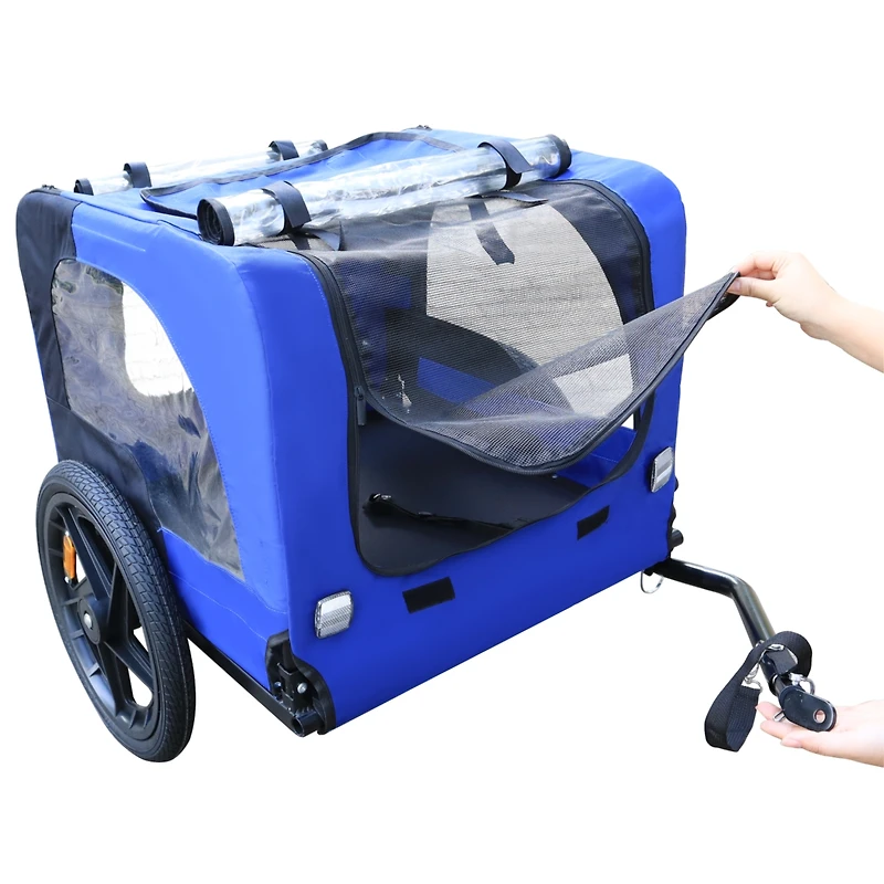 Blue High Quality 16 Inch Air Wheel Pet Bike Trailer For Dogs Foldable Bicycle Pet Trailer