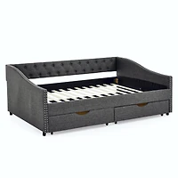 Simplie Fun Upholstered Tufted Daybed with Drawers and Copper Nail Detail