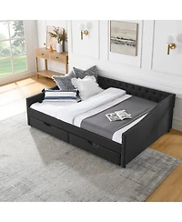 Upholstered Queen Size Daybed with Drawers
