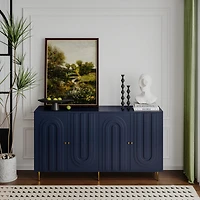 Streamdale Blue Lacquered 4 Door Wooden Sideboard Buffet Cabinet
