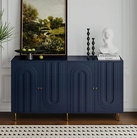 Streamdale Blue Lacquered 4 Door Wooden Sideboard Buffet Cabinet