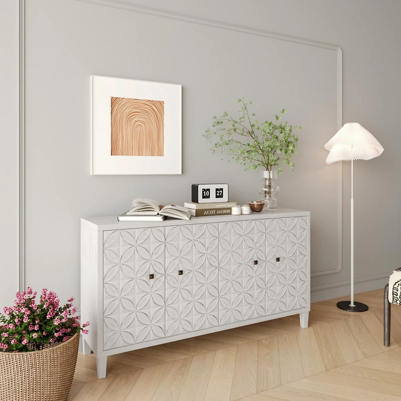 Streamdale White Wash 4-Door Wooden Accent Cabinet