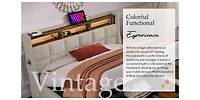 Streamdale Queen Upholstered Platform Bed with Storage, Led, Usb