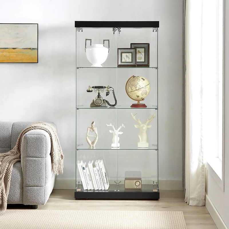 Streamdale Black Floor Standing Glass Display Cabinet, 31.5"L x 14.2"W x 66.3"H