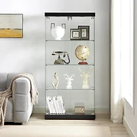 Streamdale Black Floor Standing Glass Display Cabinet, 31.5"L x 14.2"W x 66.3"H