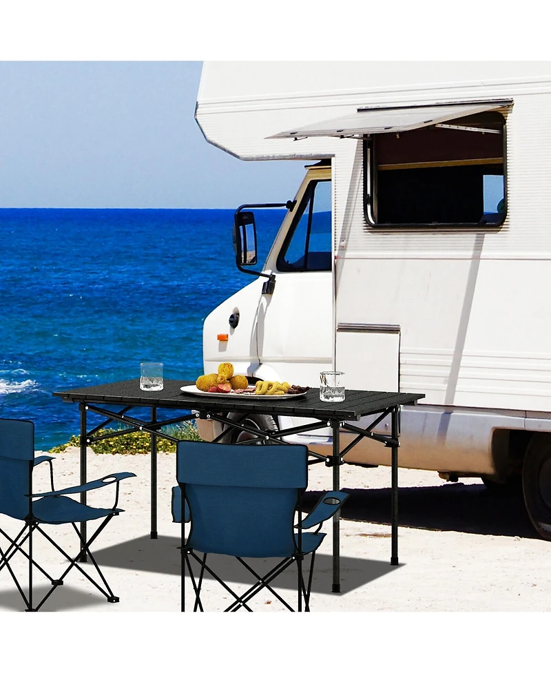Gymax Aluminum Camping Table for 4-6 People Folding Picnic Table w/ Carry Bag