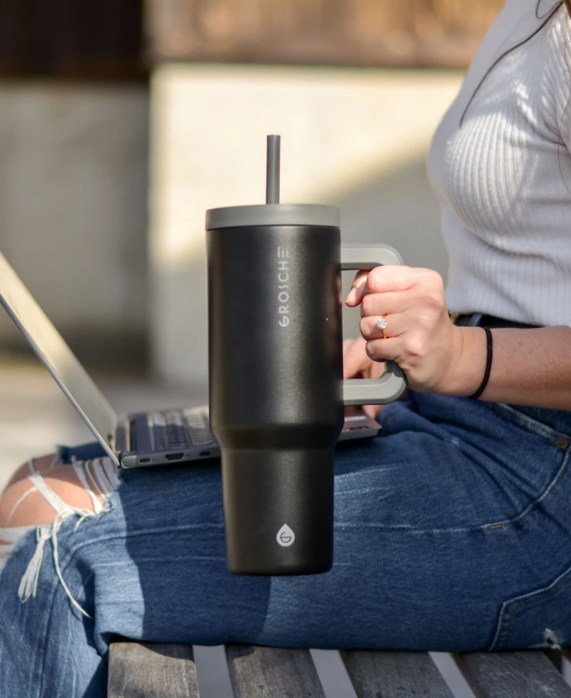 Grosche 40oz Insulated Tumbler with Straw and Handle, 2pk