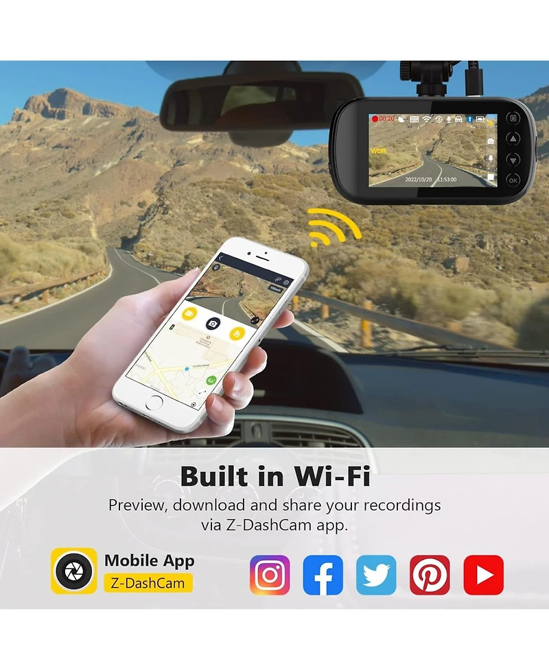 Z-edge 2K 2560x1440 Dual Lens Dash Cam, Front and Rear Dash Camera with Gps